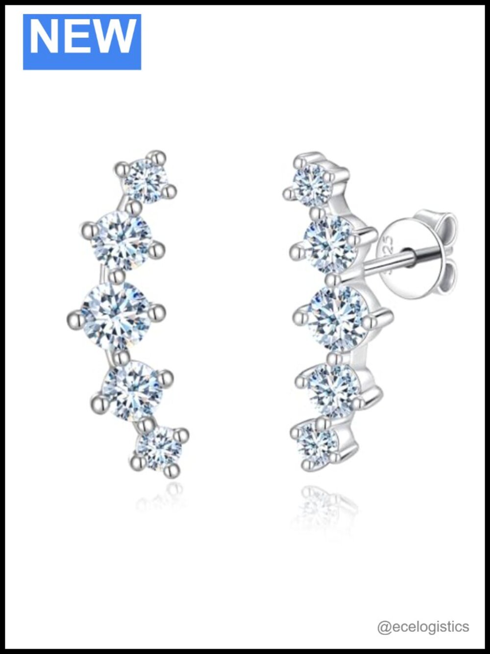 Moissanite 925 Sterling Silver Ear Crawler Earrings Hypoallergenic
